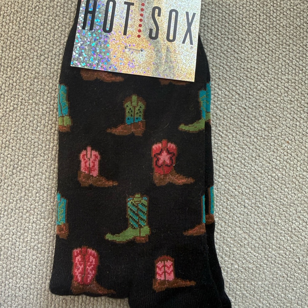 Hot Sox Black Socks with Colorful Boot Designs